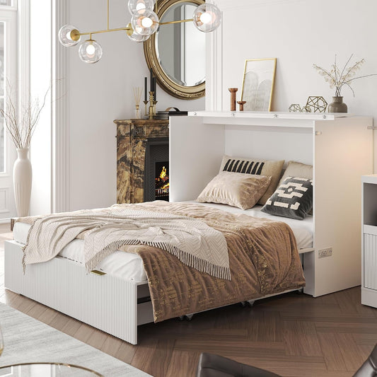 White Queen Murphy Bed Featuring Integrated Charging-1