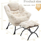 White Ergonomic Contemporary Lounge Chair With Ottoman