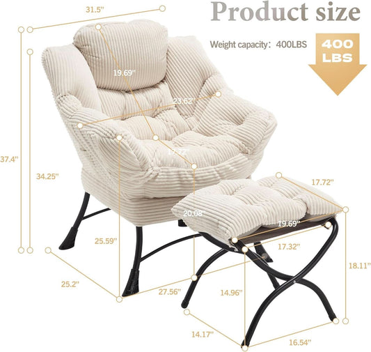 White Ergonomic Contemporary Lounge Chair With Ottoman