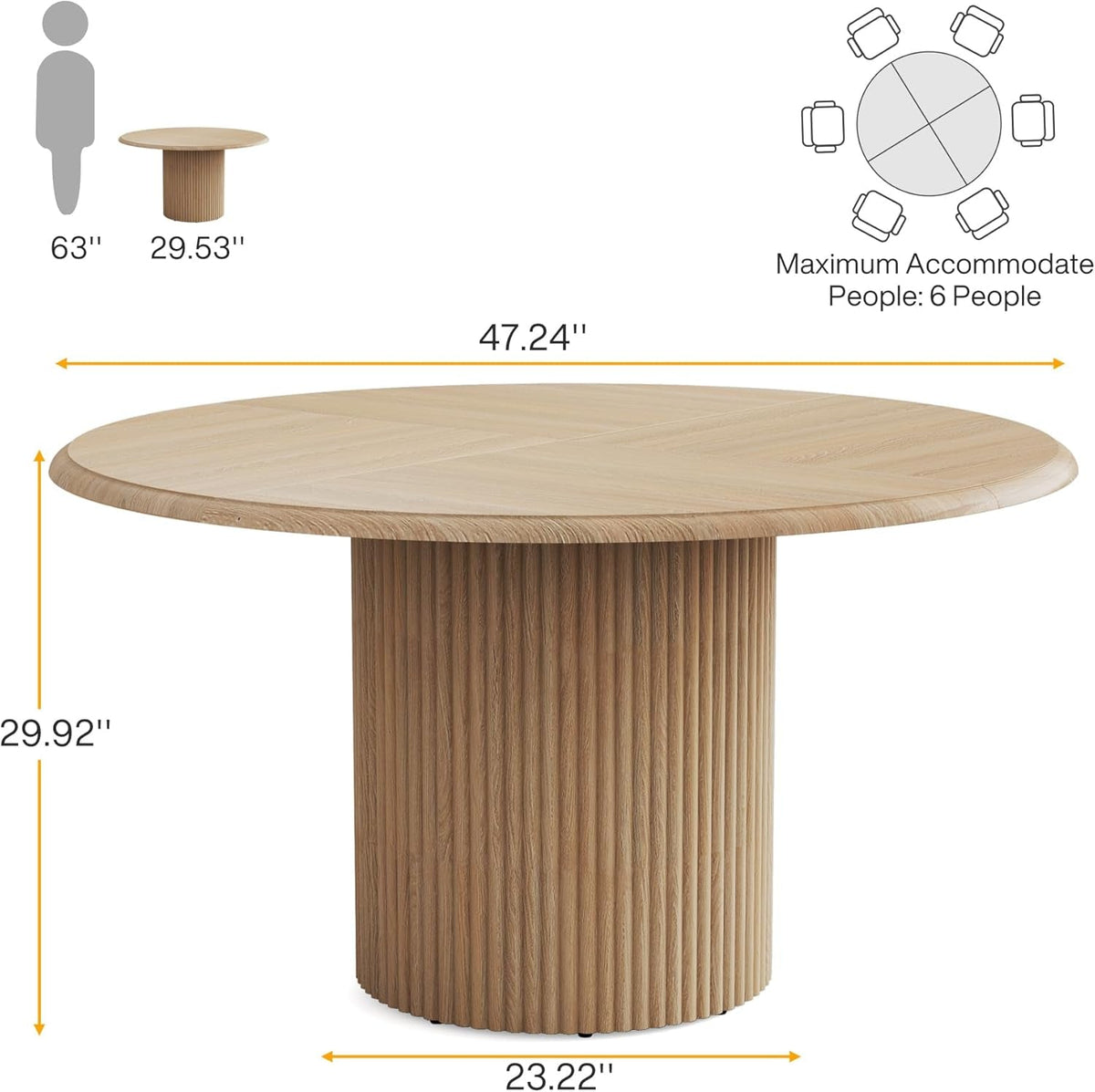 47 Inch Circular Dining Table Farmhouse Style Pedestal