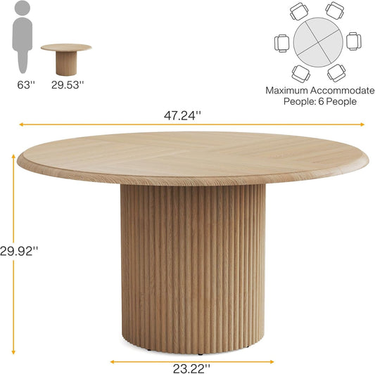 47 Inch Circular Dining Table Farmhouse Style Pedestal