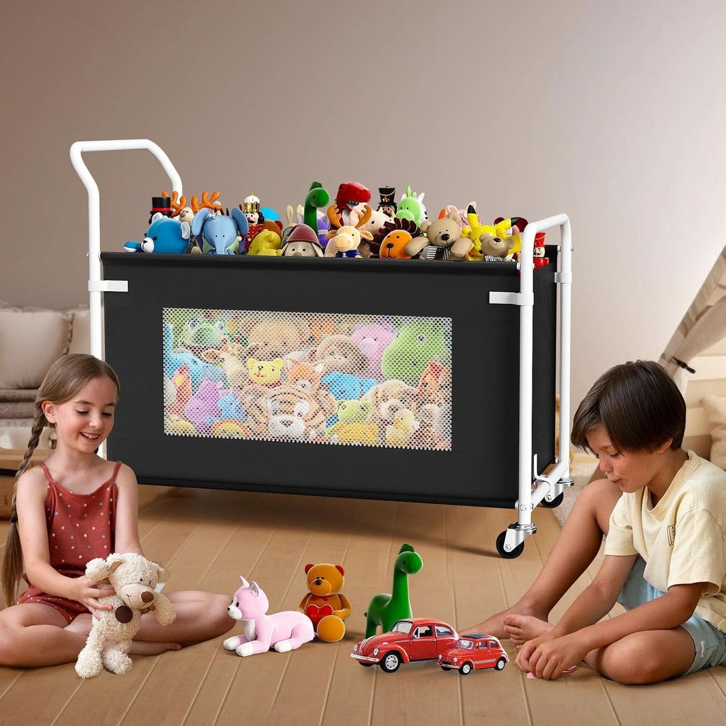 Large Toy Storage Chest Black Heavy Duty 360 Wheels Nursery