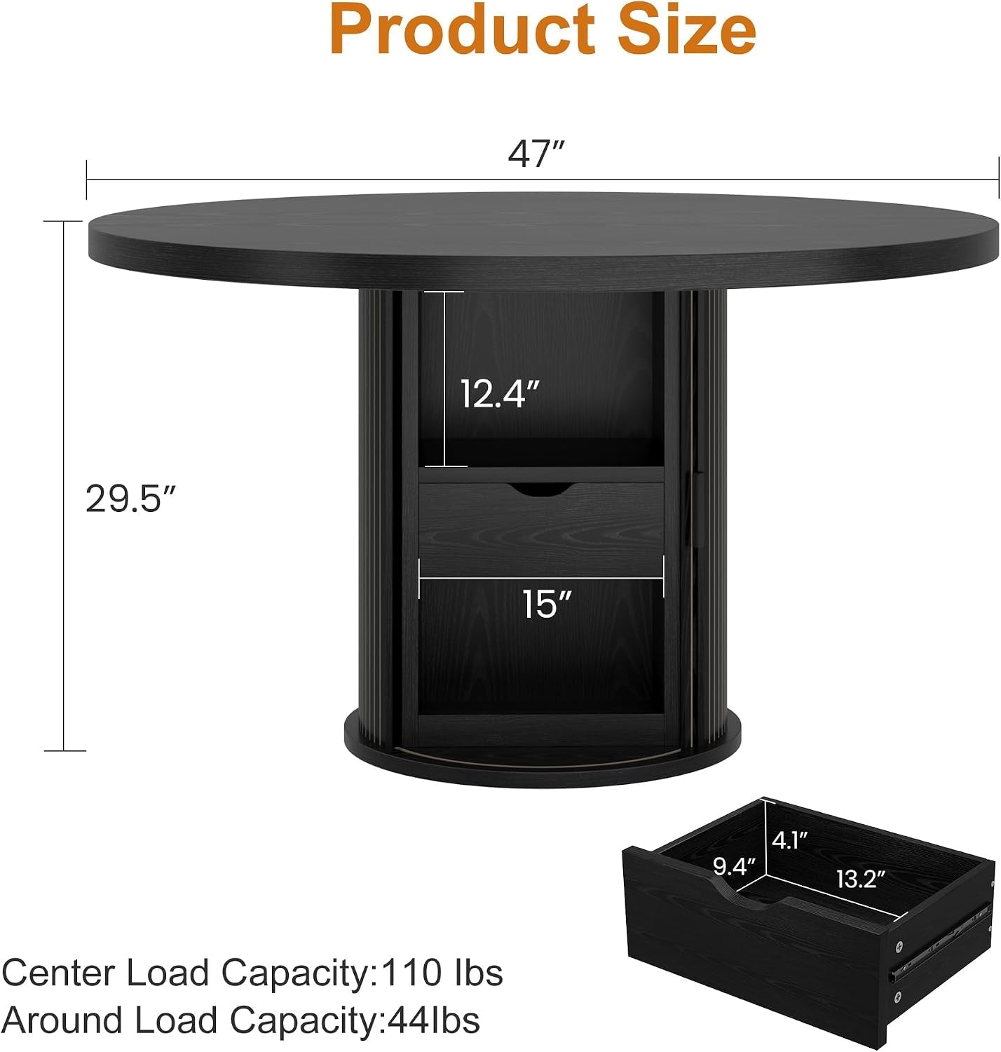 47 Round Farmhouse Dining Table Storage Compartment