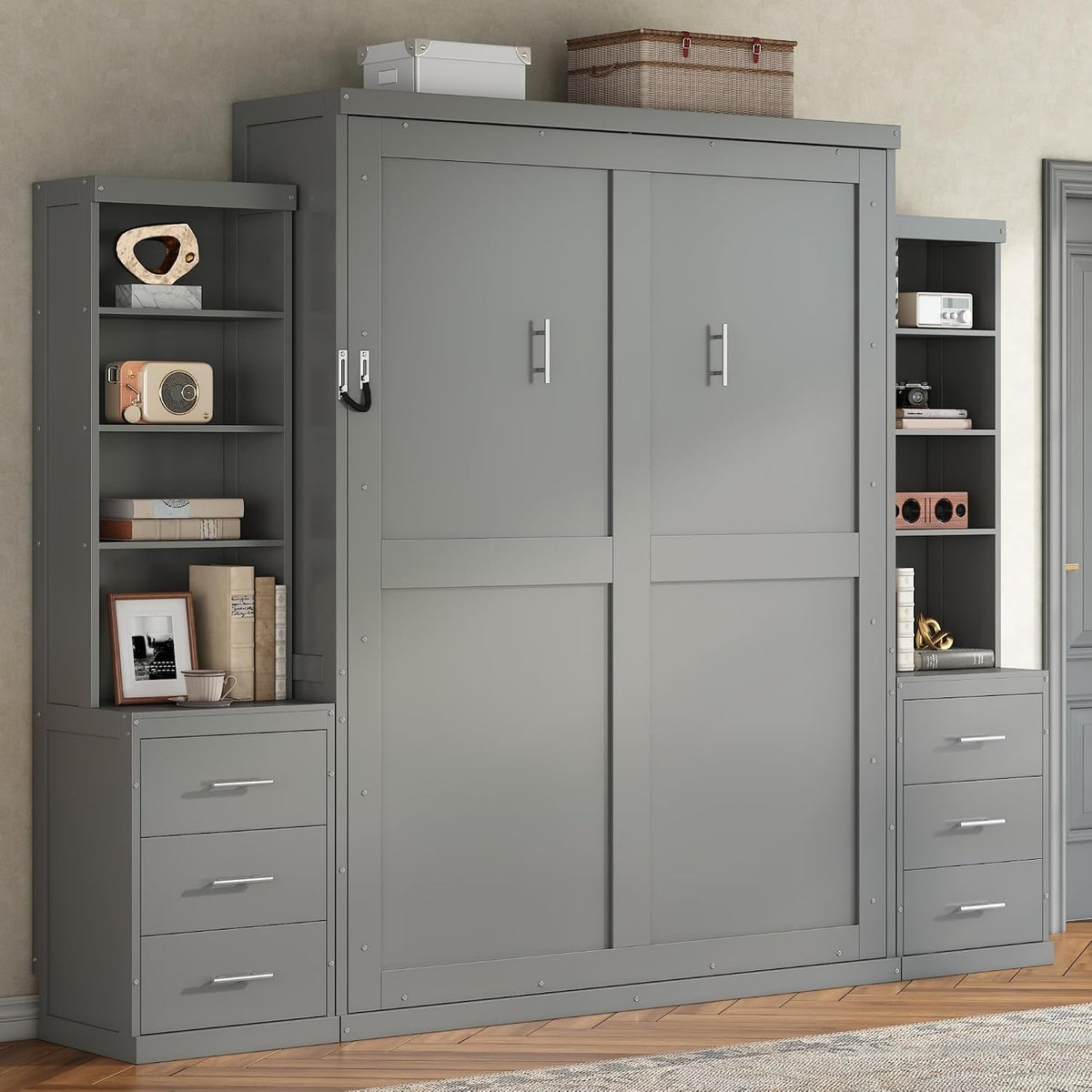 Gray Murphy Cabinet Bed Space Saving Storage Drawers-3