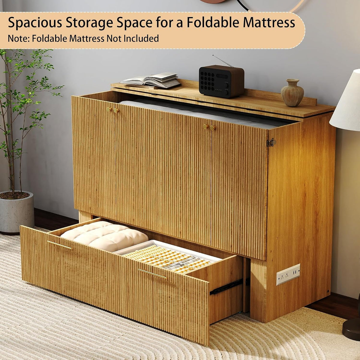 Oakwood Murphy Bed Cabinet With Integrated Charging