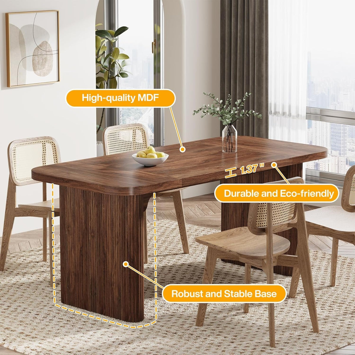 Espresso 62 Inch Rectangular Hardwood Dining Table