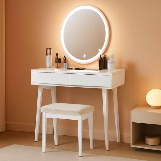White Vanity Set With Illuminated Mirror Organization