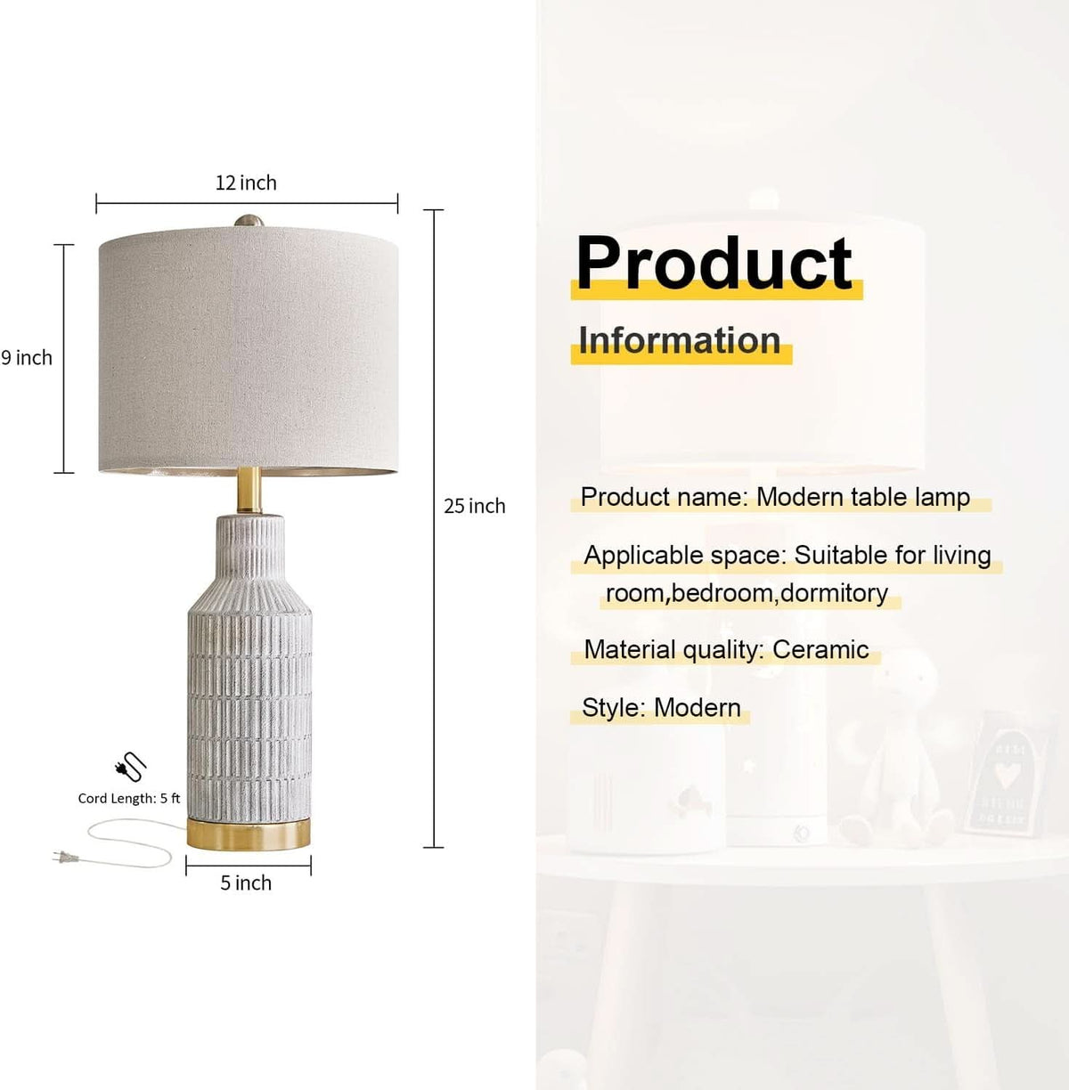 25-Inch White Washed Ceramic Contemporary Table Lamps