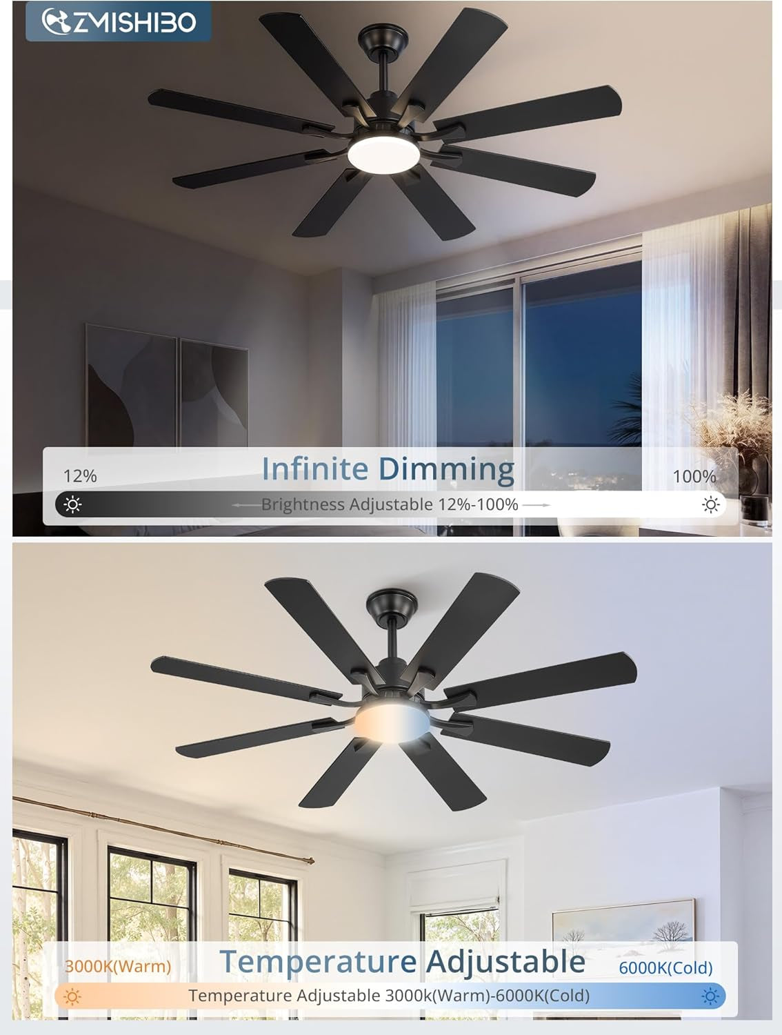52 Inch Ceiling Fan With Dimmable Integrated LED Light