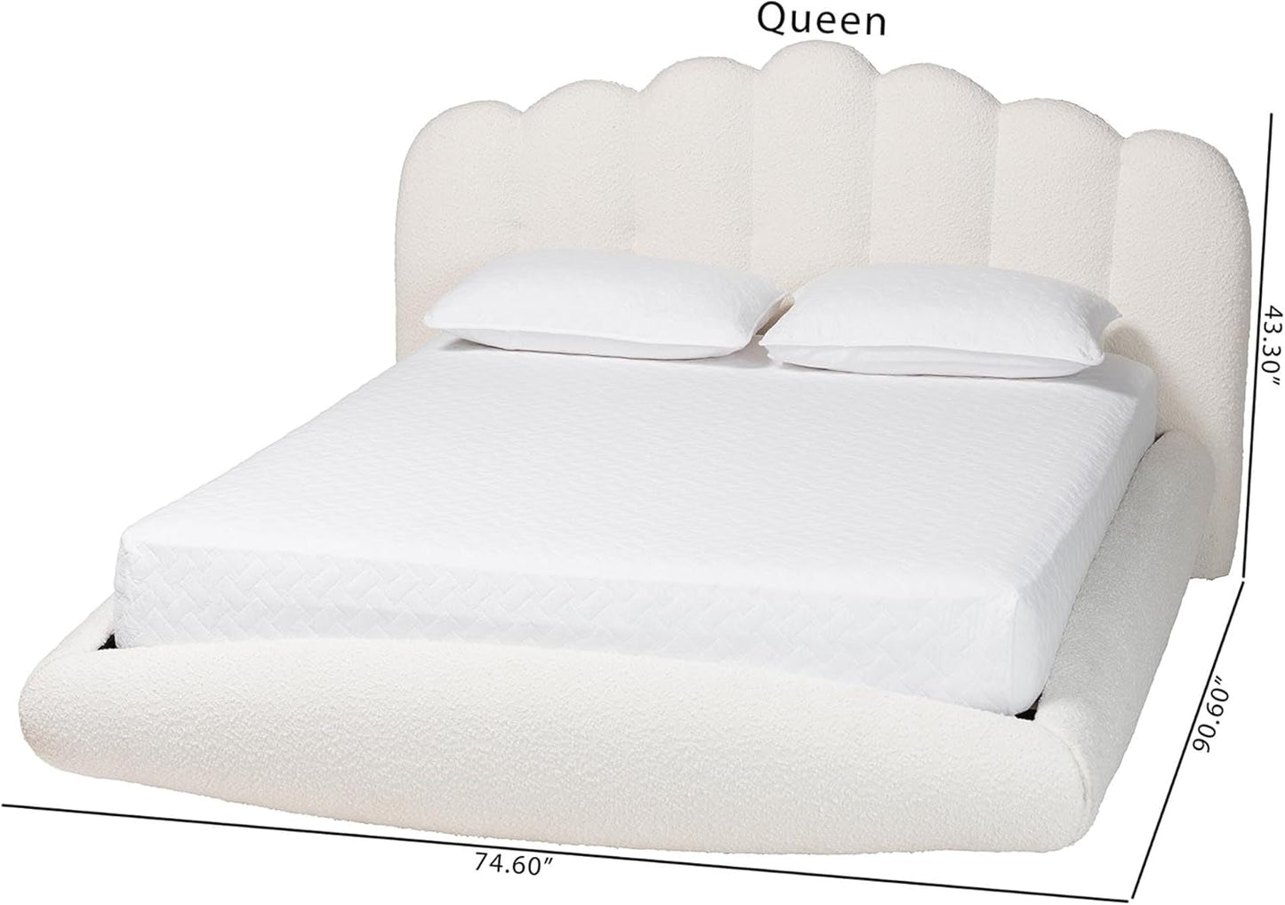 Floating King Bed Cream Boucle Engineered Wood Classic