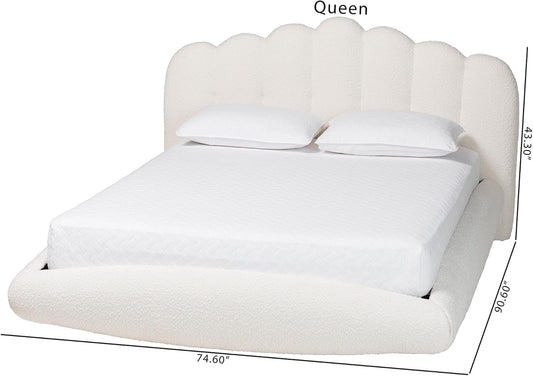 Floating King Bed Cream Boucle Engineered Wood Classic