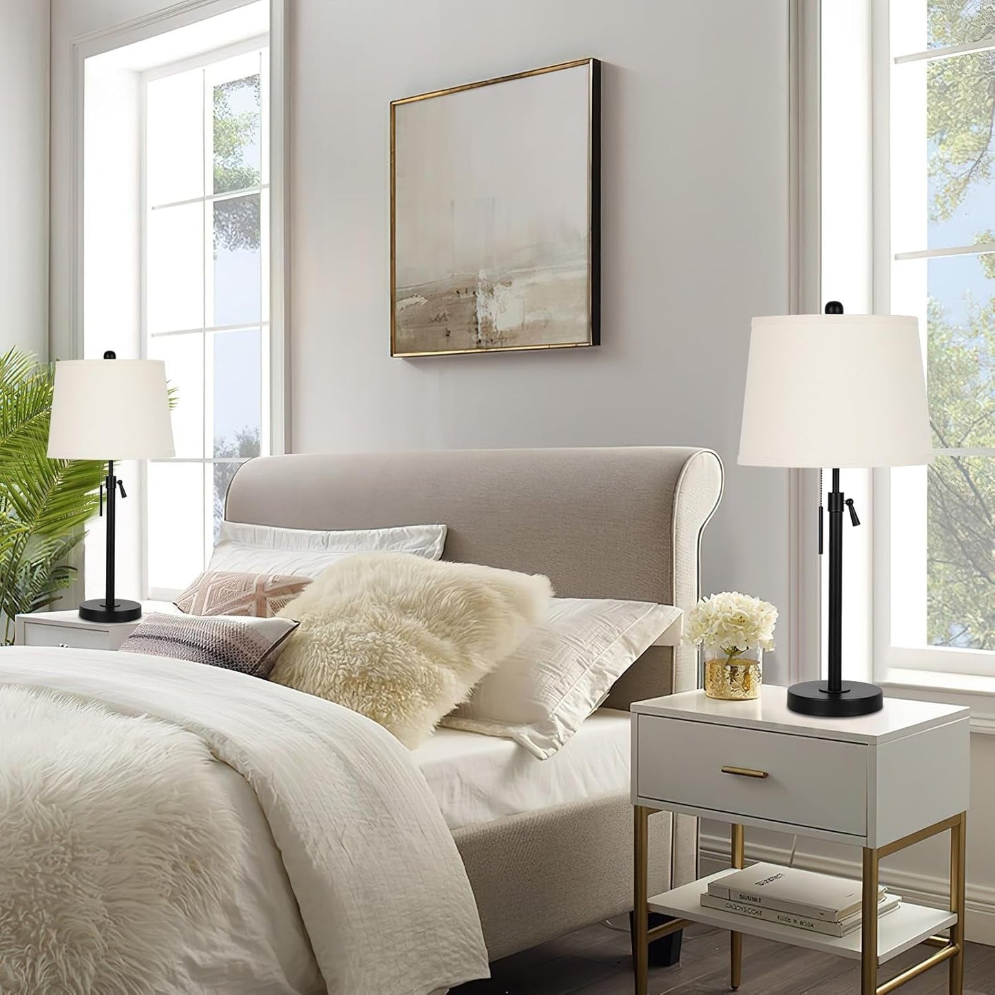 Bedside Table Lamps Jet Black Height Adjustable Modern