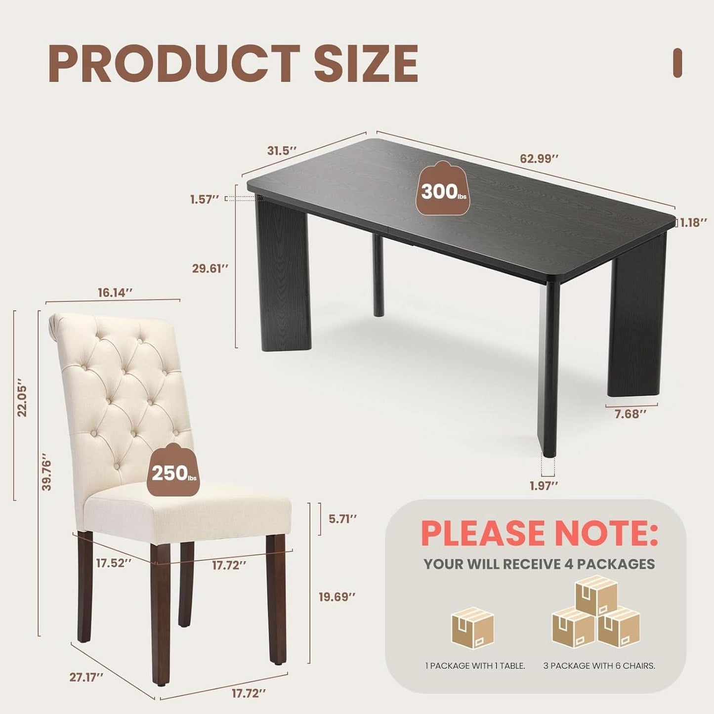 Rectangular Dining Table Set For Six Black Beige Two Tone