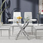 Tempered Glass Dining Table With Chromed Legs 47In White Silver