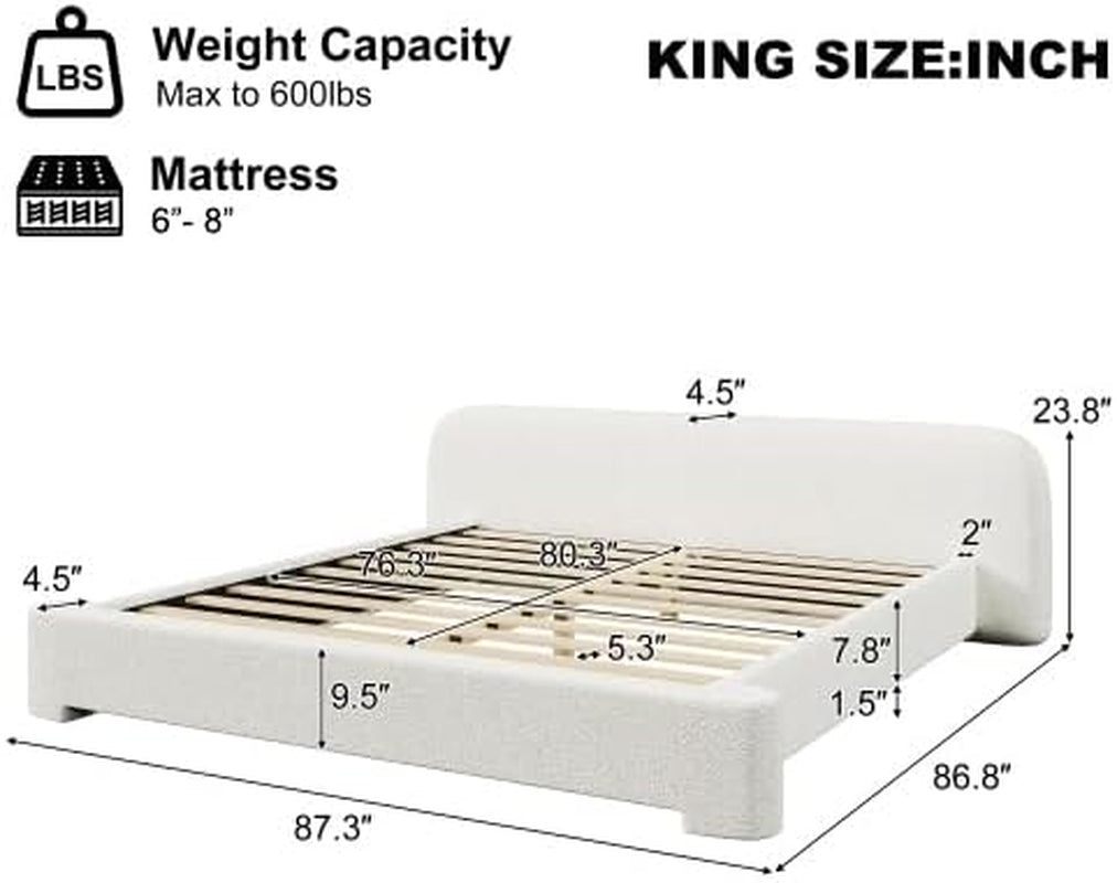 King Size Curved Headboard Platform Bed Snow White Finish