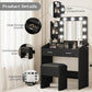 Black Vanity Table Set With Illuminated Dimmable LED