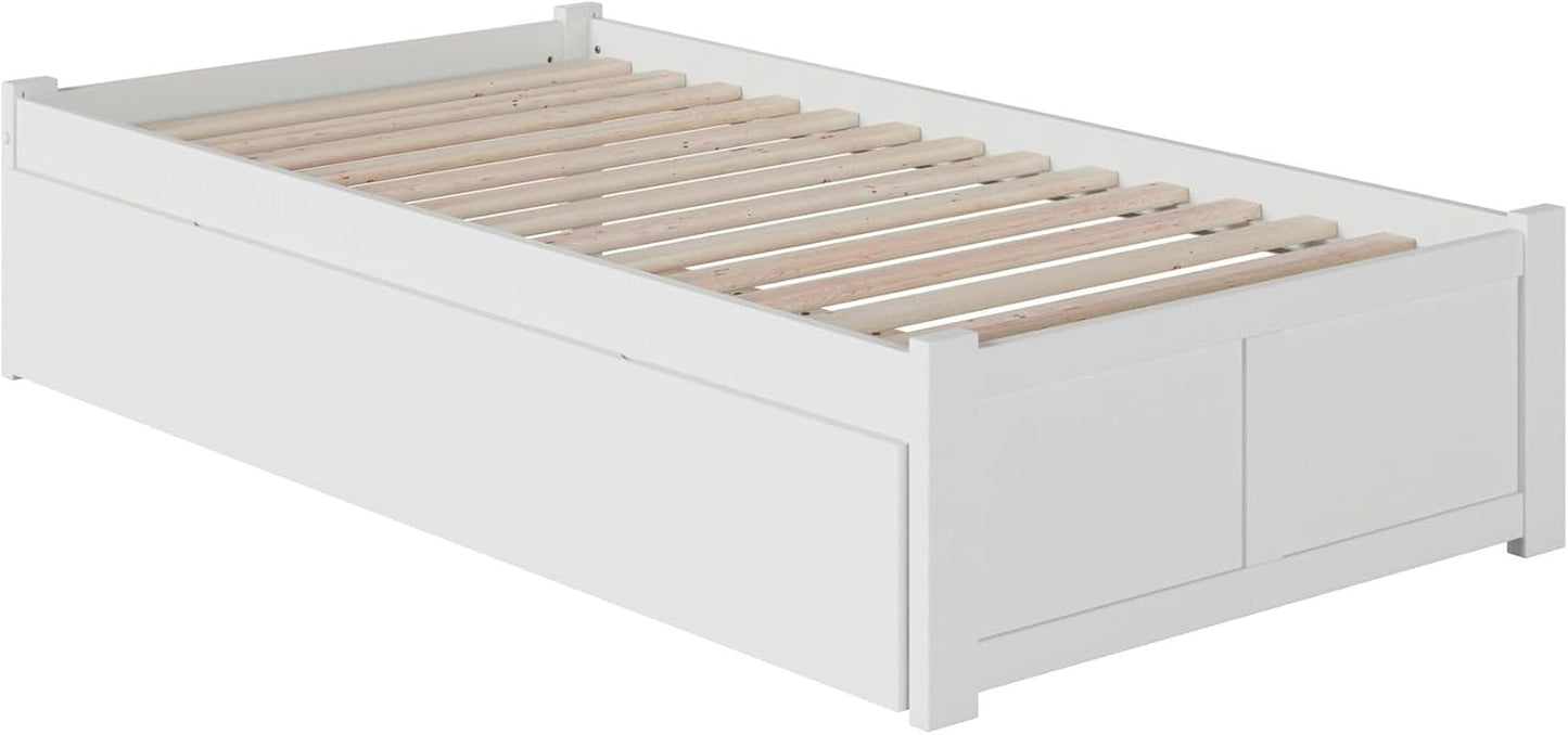 Twin Platform Bed White Footboard Trundle Included