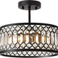 Crystal Black Three Light Semi Flush Mount Ceiling Light