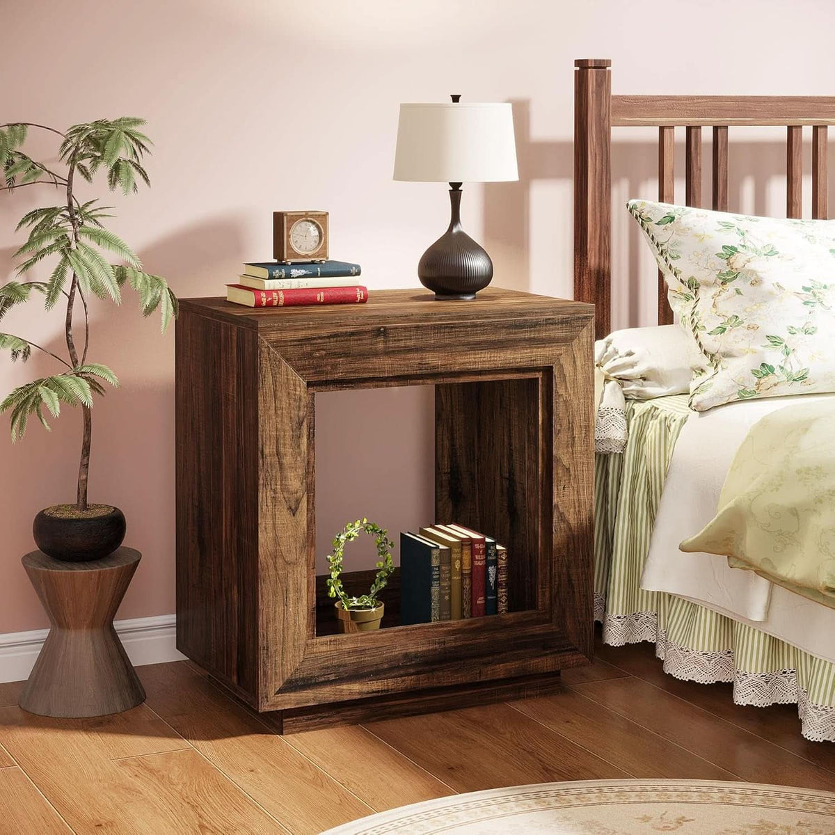 Rustic Wood End Table With Industrial Strength Storage