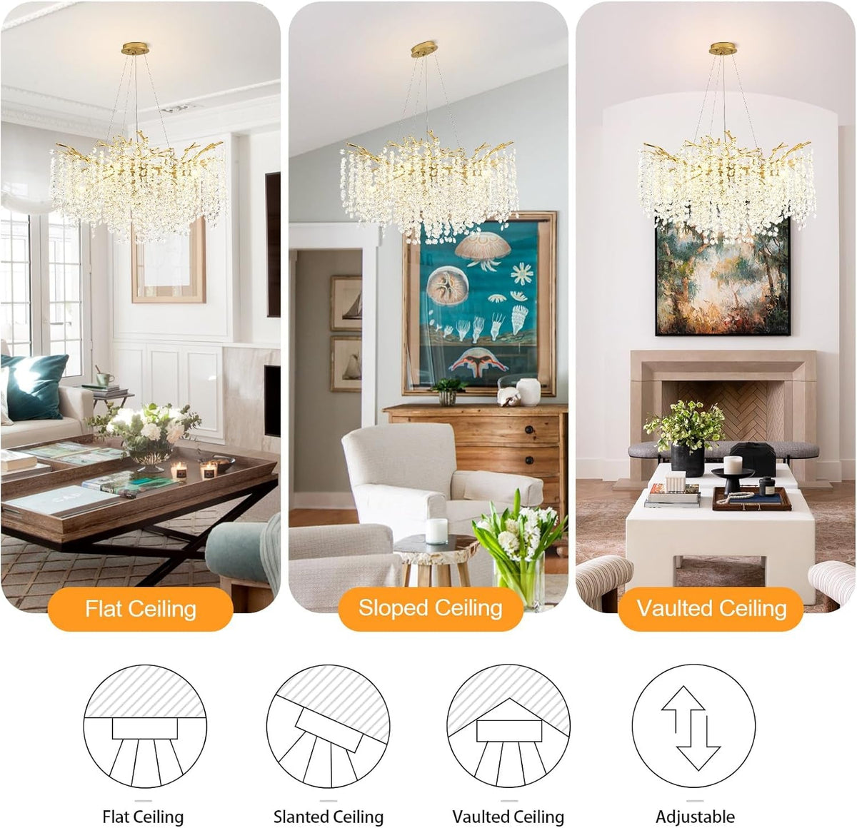23Inch Gold Crystal Bead Chandelier 8Light Ceiling Fixture
