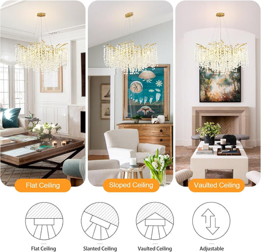 23Inch Gold Crystal Bead Chandelier 8Light Ceiling Fixture