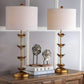 Antique Gold Leaf 32-Inch Table Lamps with White Drum Shade, Set of 2