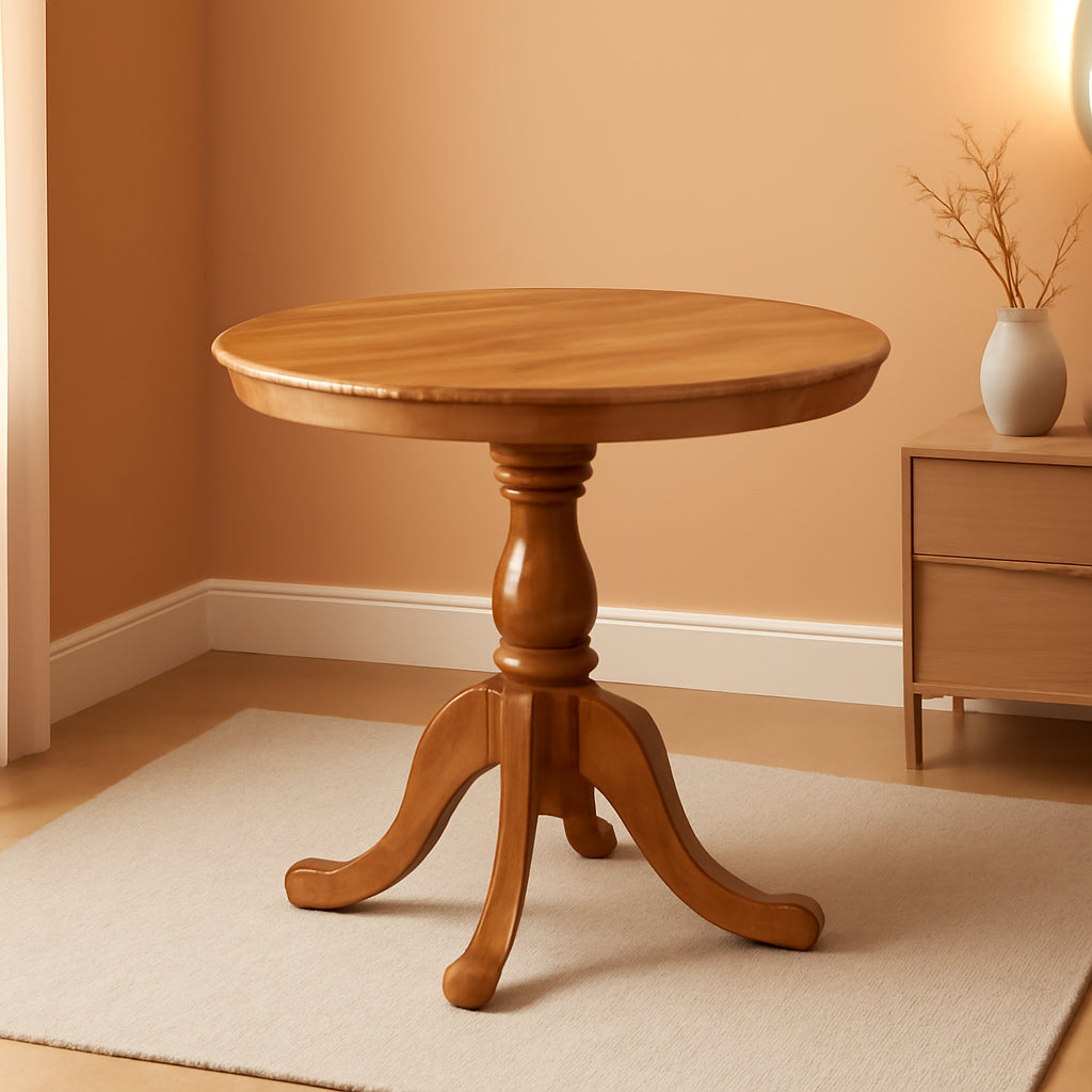 Round Pedestal Dining Table Thirty Six Inch Natural Finish Polished