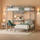 Twin Over Twin Metal Loft Bunk Bed With Desk LED Storage Drawers