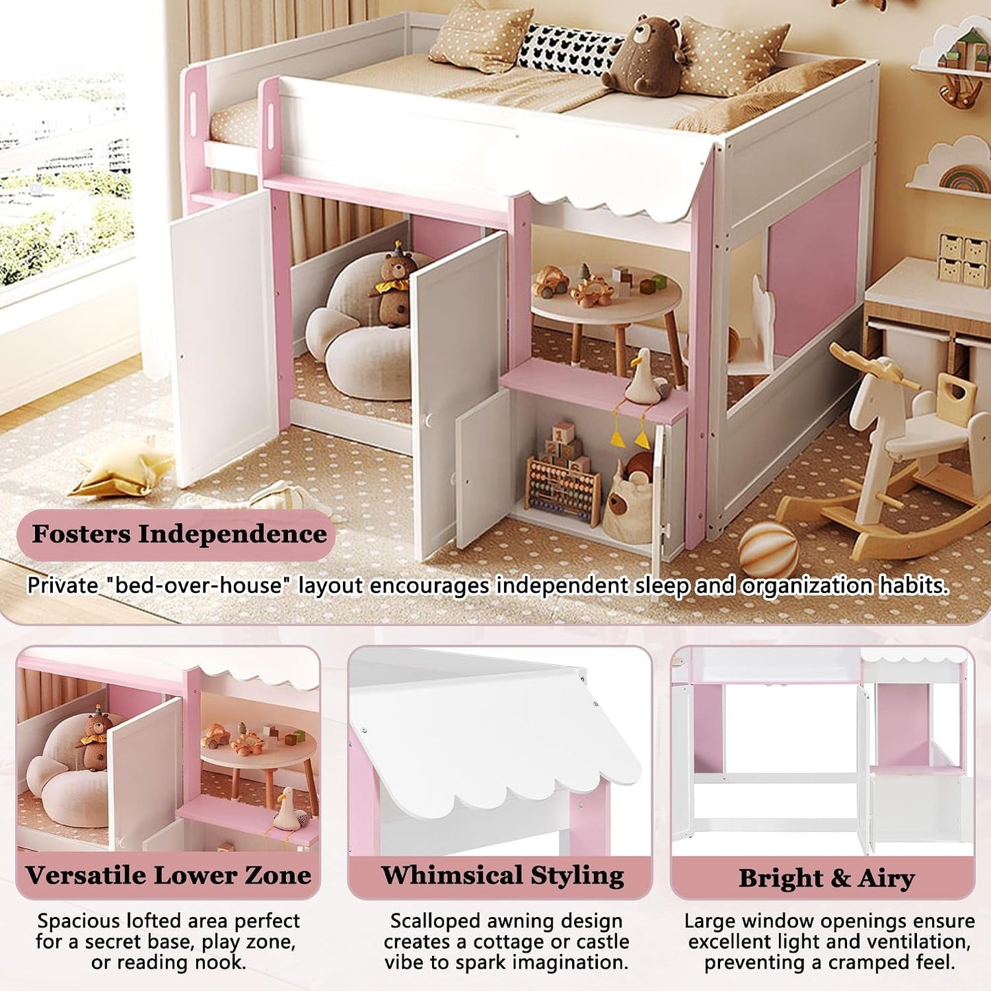 Luxurious White Fullsize Alderwood Loft Bed Playhouse
