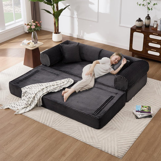 79 Inch Convertible Sofa Bed Black Luxurious Comfort-1