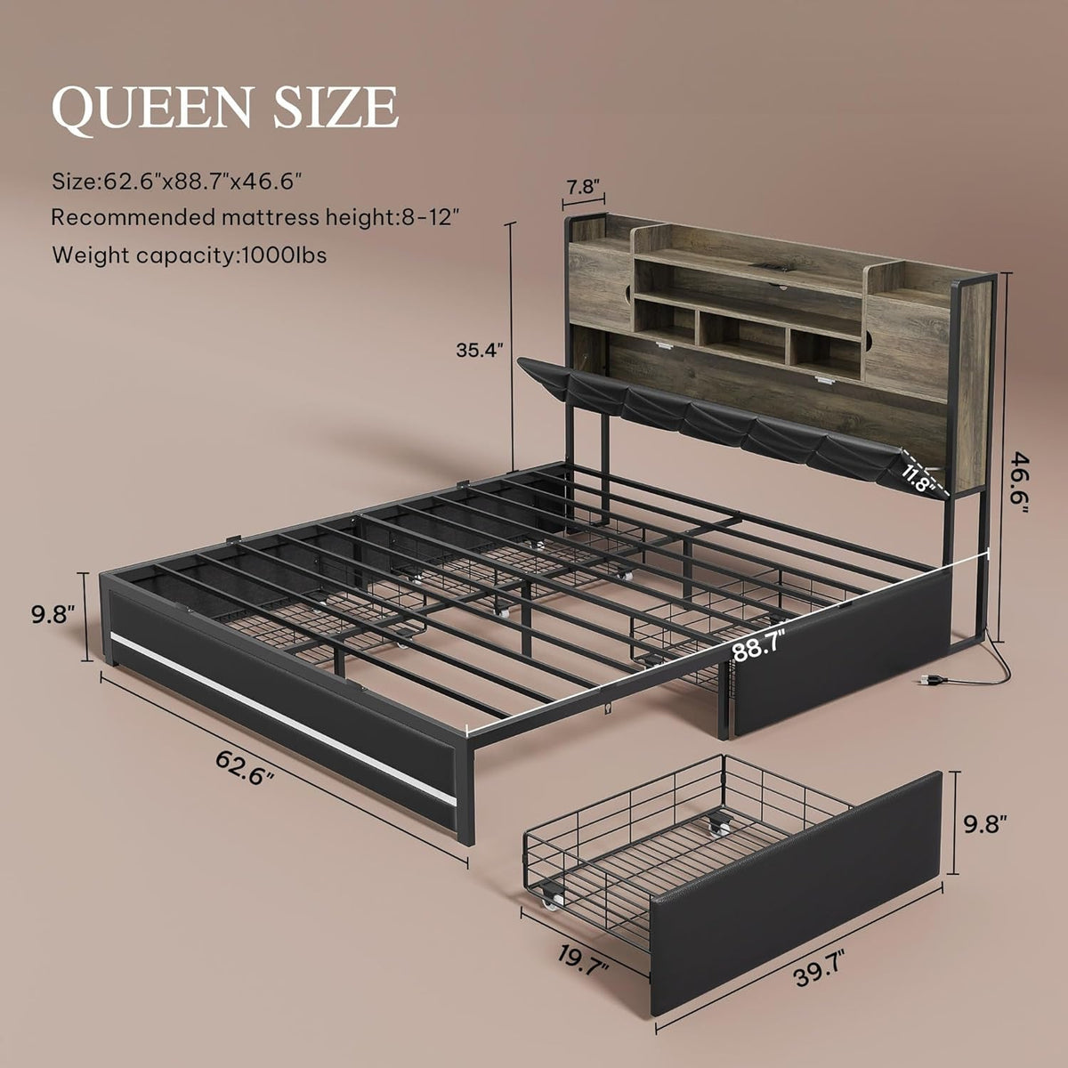 Queen Luxurious Upholstered Bed Frame RGBLED Lighting-1