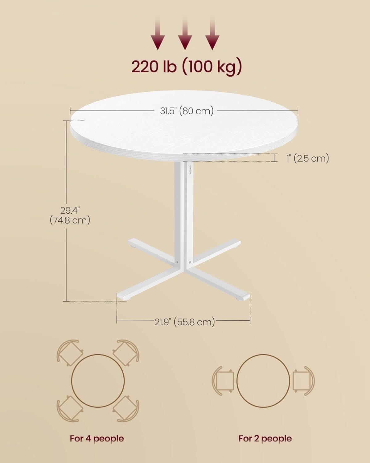 Snow White Round Dining Table 31 Inch Diameter Seats Four
