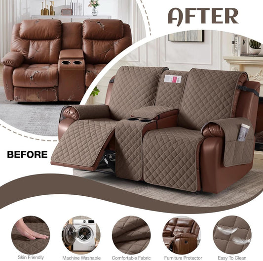 Waterproof Recliner Loveseat Cover With Console Straps