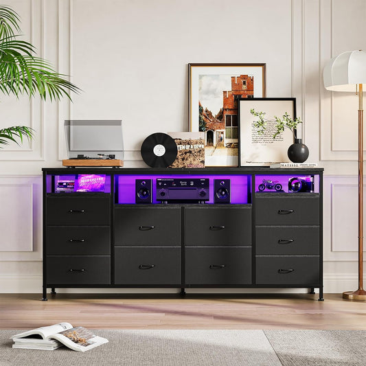 63 Inches Black Dresser TV Stand Entertainment Center