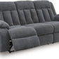 Gray Velvet Upholstery Dual-Sided USB-Charging Reclining Sofa