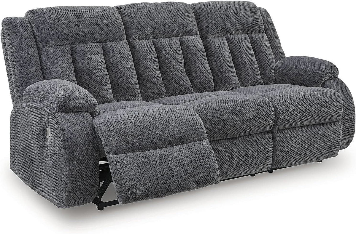 Gray Velvet Upholstery Dual-Sided USB-Charging Reclining Sofa