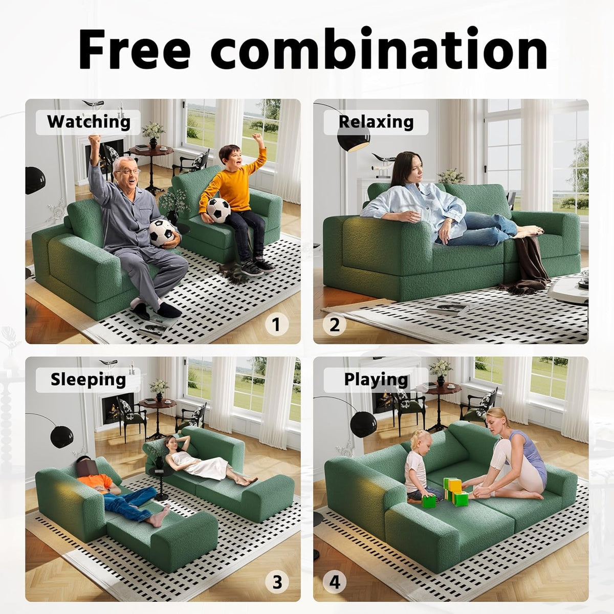 Green Modular Sectional Sofa With Configurable Sections