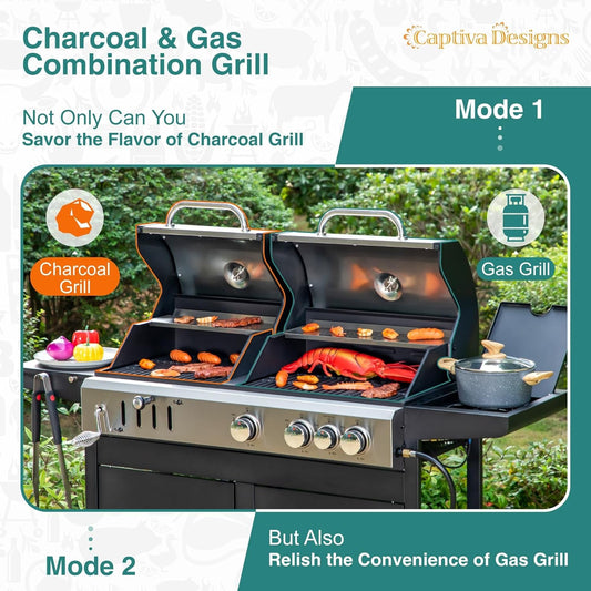 Propane Charcoal Grill Combination With Side Burner