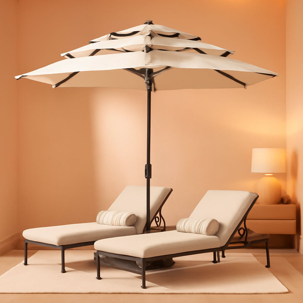 Nine Foot 3Tier Patio Umbrella Beige Fade Weatherproof