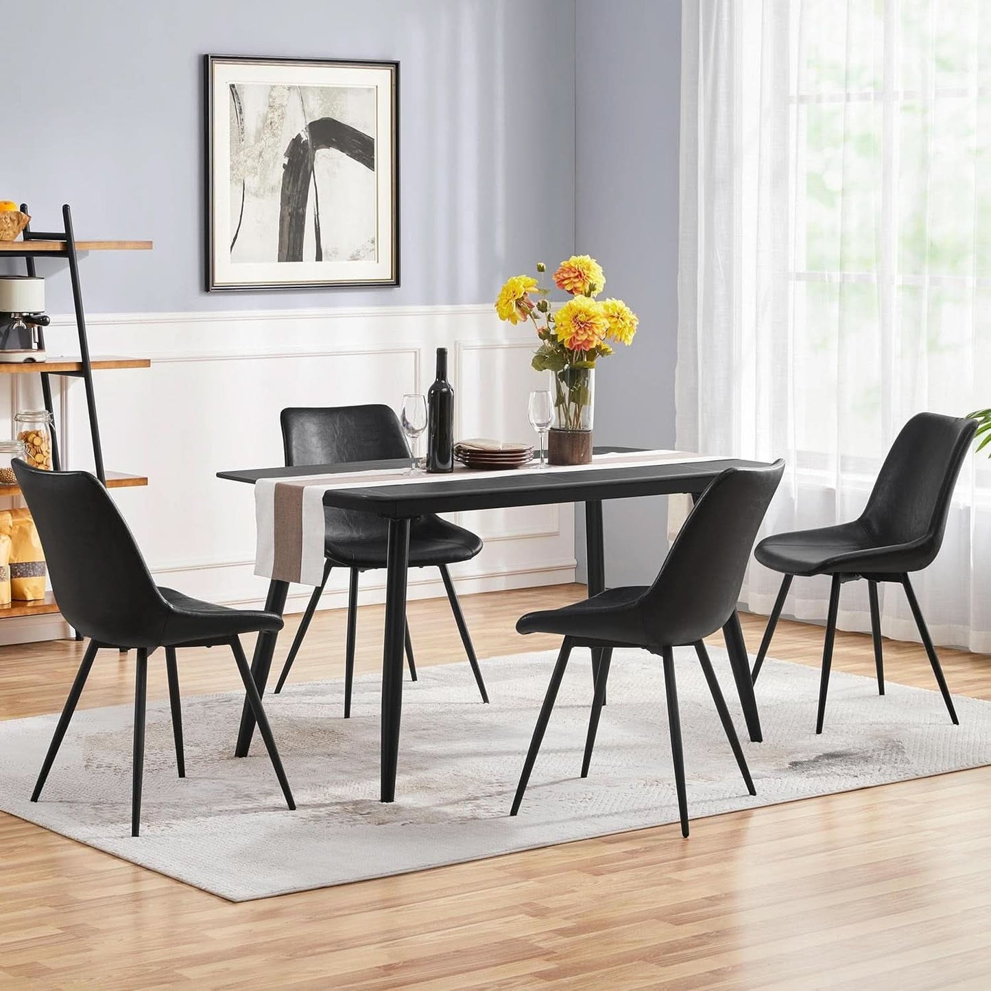 Mid Century Black Faux Leather Dining Chairs Set Of 2