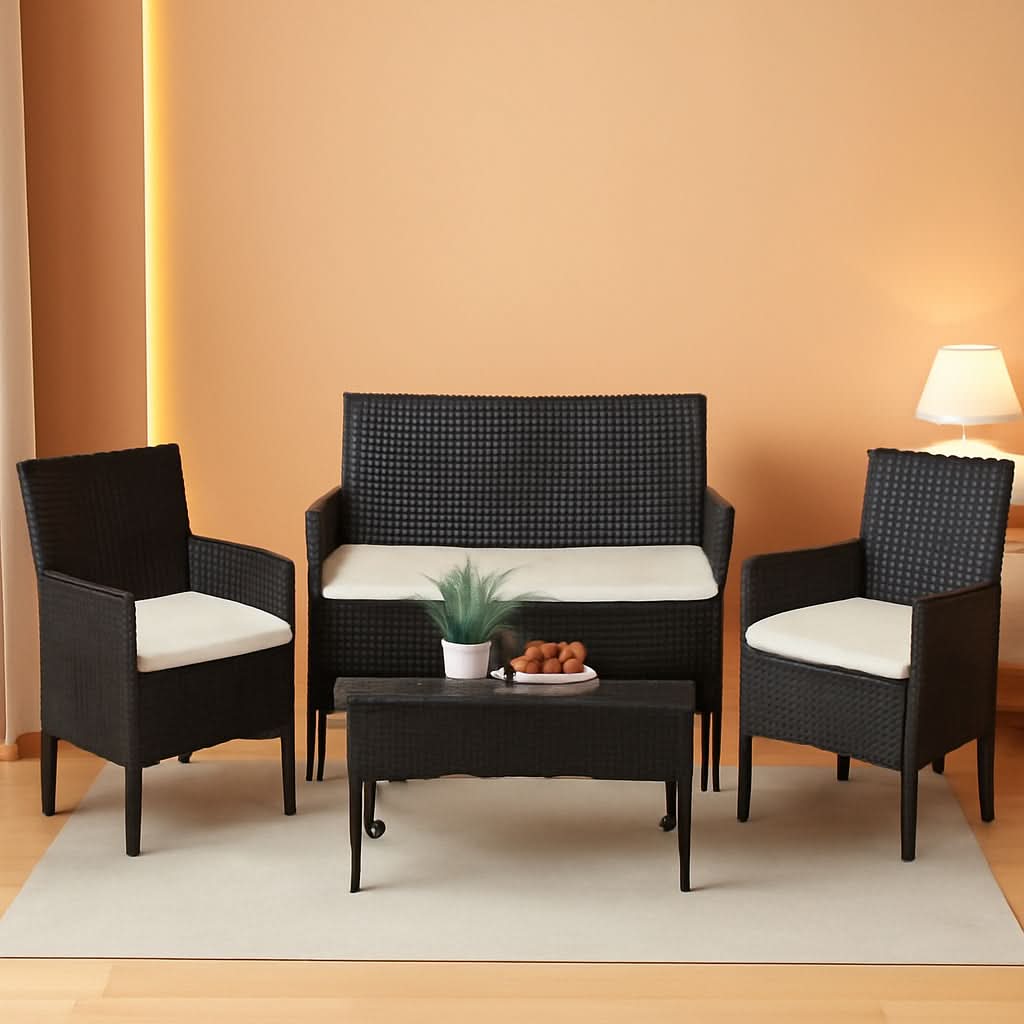 Outdoor Rattan 4 Piece Patio Furniture Conversation Set-0