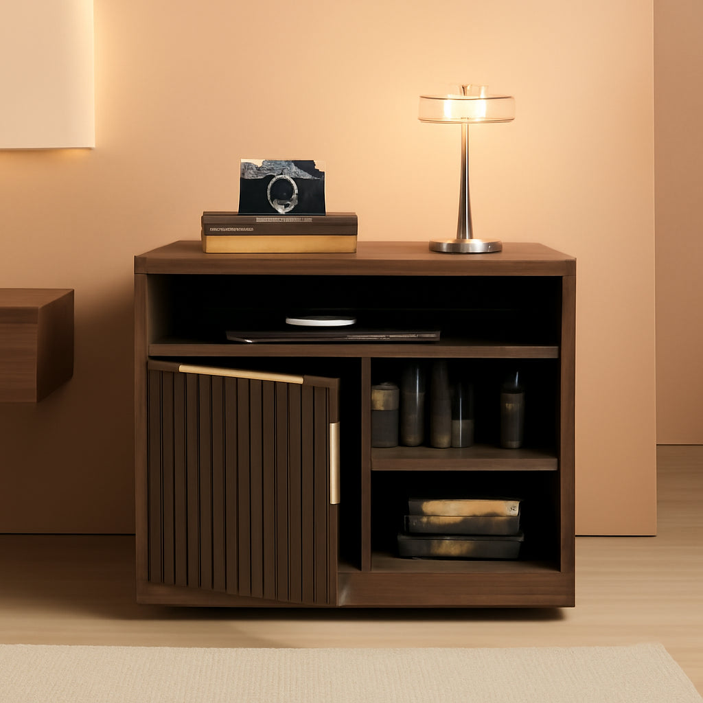 Thirty Two Inch Walnut Lateral File Cabinet Lockable Assembly