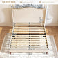 Queen Size Upholstered Platform Bed Beige Wing back