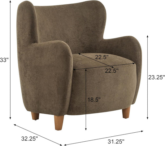 Brown Velvet Wingback Upholstered Chair Living Room