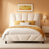 Queen Size Beige Velvet Upholstered Headboard Bed Frame