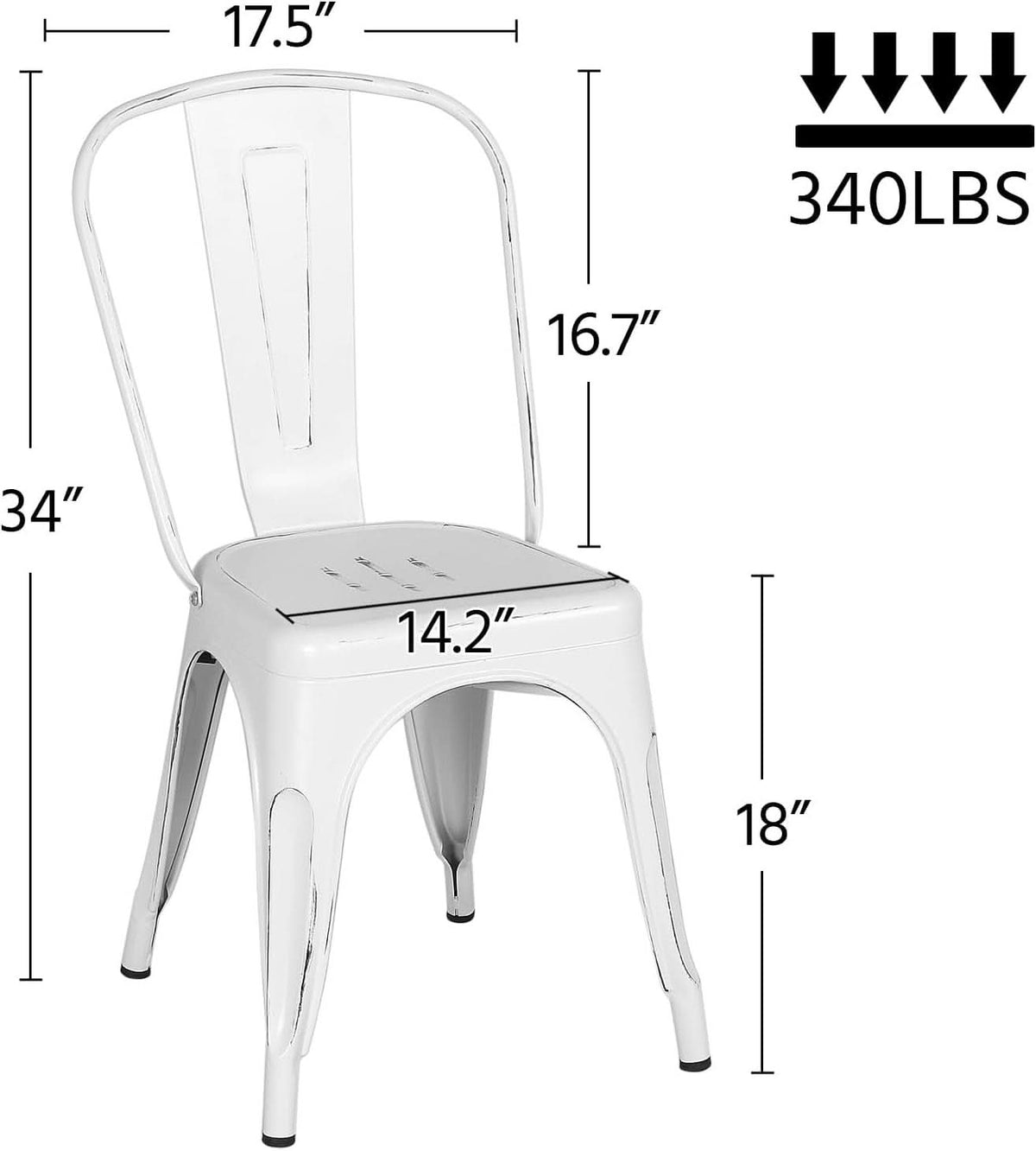 Stackable Distressed White Metal Dining Chairs For Indoor Outdoor Set Of 4