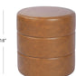 Round Upholstered Faux Leather Ottoman Footrest Camel