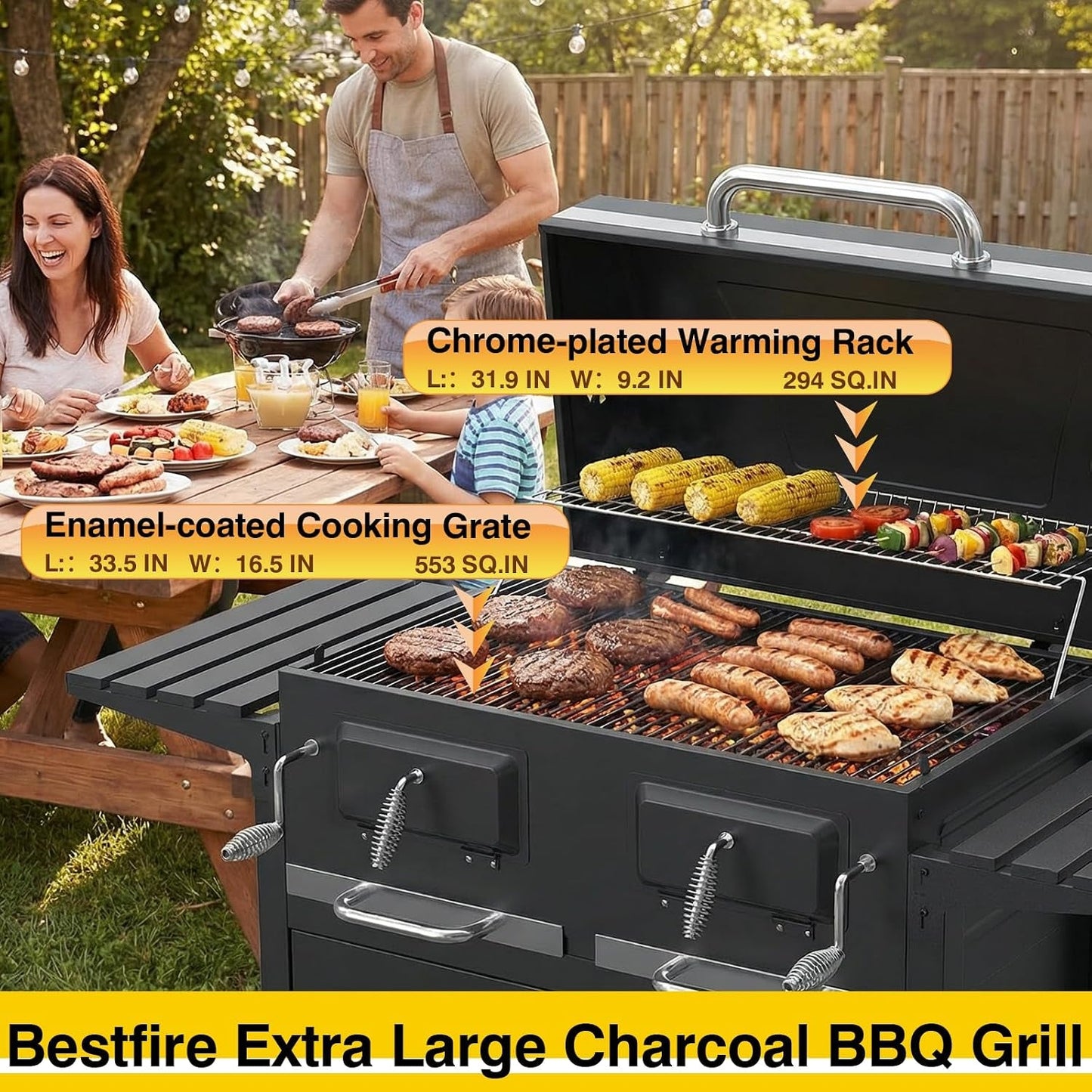 63Inch Cabinet Charcoal Grill Smoker With FoldingTables