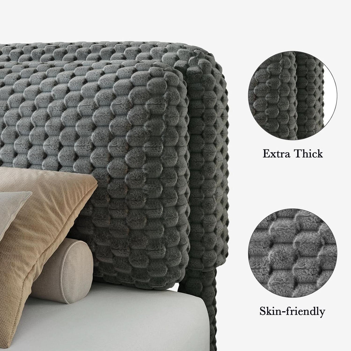 Queen Size Grey Corduroy Upholstered Bed Framework