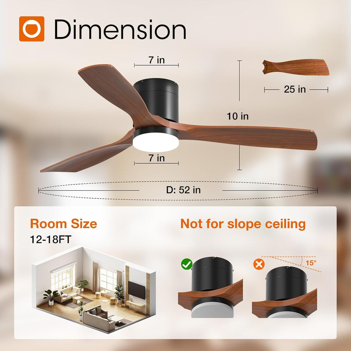 52-Inch Contemporary Flush Mount Ceiling Fan